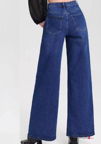 Jeans in Cotone a zampa vita alta con tasche con bottoni con zip - ph 2