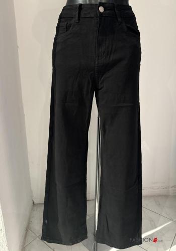 wide leg Cotton Jeans with buttons with zip with pockets - ph 4