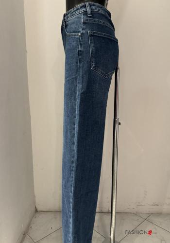 Jeans en Coton évasé en denim wide leg taille haute à boutons avec fermeture éclair avec poches - ph 2