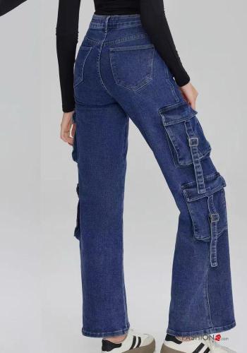 denim high waist Cotton Jeans with buttons with zip with pockets - ph 2