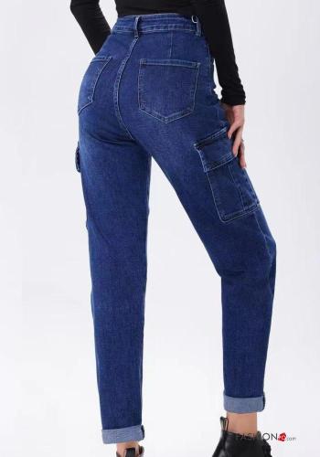 denim high waist Cotton Jeans with buttons with zip with pockets - ph 2