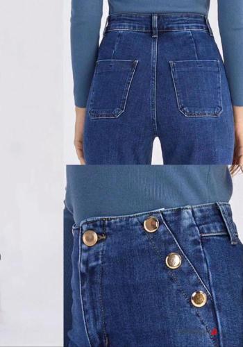 Denim wide leg hoher Taille Jeans aus Baumwolle mit Knöpfen mit Taschen - ph 2