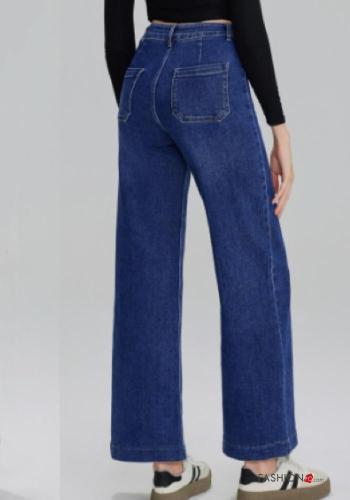 denim high waist Cotton Jeans with buttons with zip with pockets - ph 2