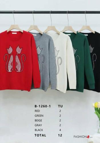 Maglione maniche lunghe girocollo Fantasia animali con strass - ph 4