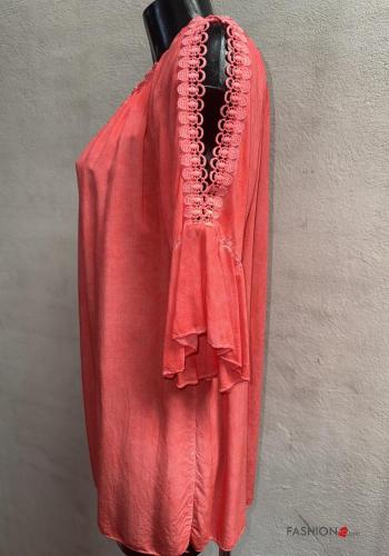 Blusa maniche volant girocollo Fantasia ricamata maniche a tre quarti - ph 2