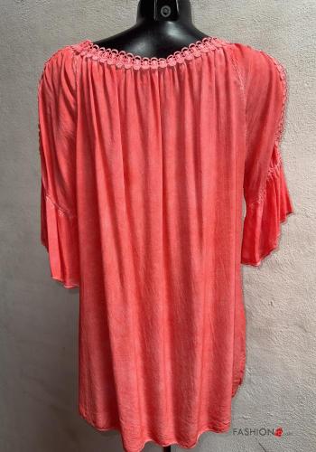 Blusa maniche volant girocollo Fantasia ricamata maniche a tre quarti - ph 3