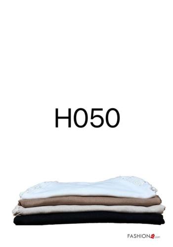 Embroidered long sleeve crew neck lace trim Sweater - ph 5