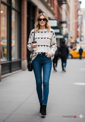 Maglione maniche lunghe girocollo Fantasia cuore - ph 2