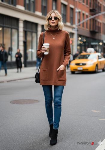 Pull en Coton manches longues à col roulé avec poches - ph 2