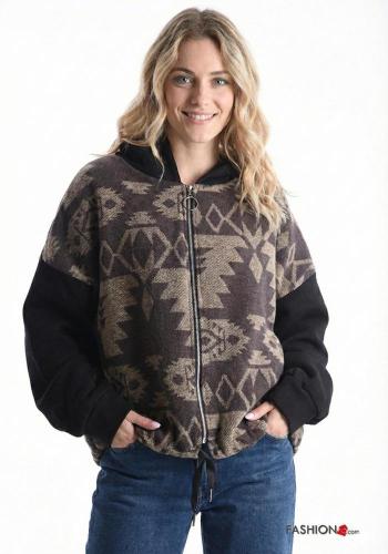 Patterned long sleeve Cotton Jacket with zip with hood - ph 1