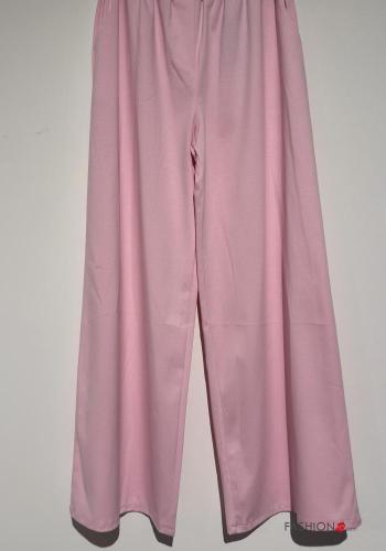 Pantalone in Cotone wide leg con elastico con cintura con tasche - ph 2