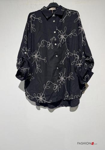 Camicia in Lino con colletto Fantasia ricamata con bottoni - ph 2