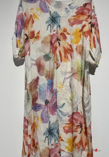 Floral Linen Dress with v-neck - ph 2