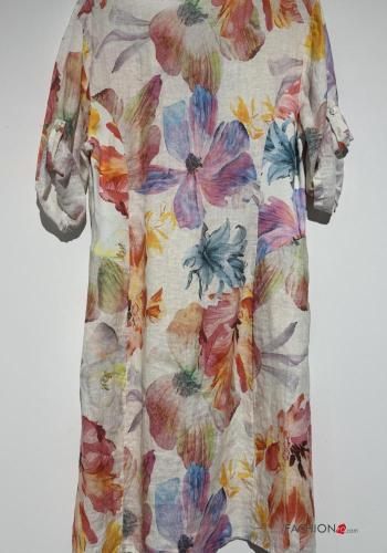 Floral Linen Dress with v-neck - ph 3