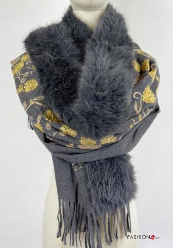 Foulard pelliccia sintetica Fantasia ricamata con frange - ph 1