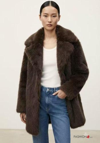 faux fur Ecological Fur Coat with buttons with lining - ph 1