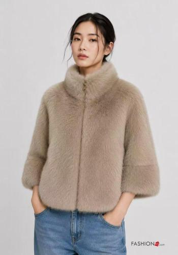 faux fur Ecological Fur Coat with zip 3/4 sleeve with lining Rollneck - ph 1