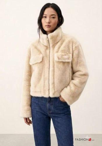 Manteau en Fourrure écologique fourrure synthétique manches longues avec fermeture éclair avec doublure - ph 1