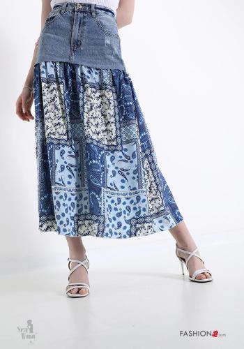 Falda de Algodón  tela vaquera Sexy Woman con bolsillos Estampado de Paisley - ph 1