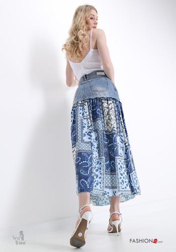 Falda de Algodón  tela vaquera Sexy Woman con bolsillos Estampado de Paisley - ph 5