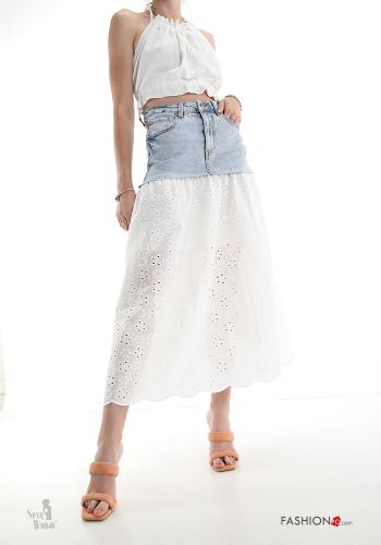 Falda de Algodón  tela vaquera midi con bolsillos Estampado bordado - ph 5