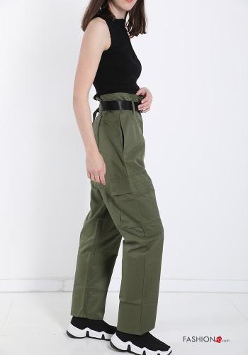 Cotton Trousers with belt with zip with pockets