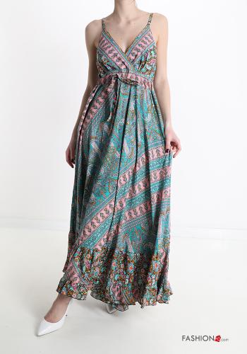 Floral Sleeveless Dress with flounces with v-neck - ph 6
