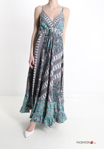 Floral Sleeveless Dress with flounces with v-neck - ph 7