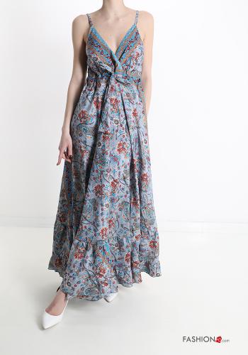 Floral Sleeveless Dress with flounces with v-neck - ph 10