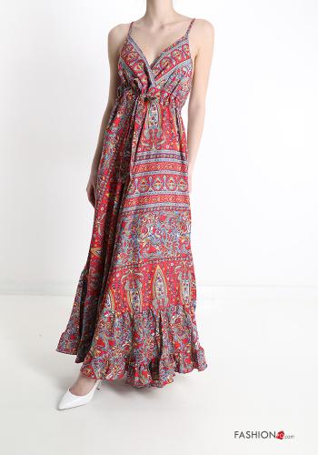 Floral Sleeveless Dress with flounces with v-neck - ph 11
