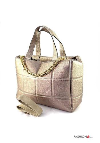 Bolsa de mano de Cuero Genuino metalizado con cremallera con bandolera - ph 2