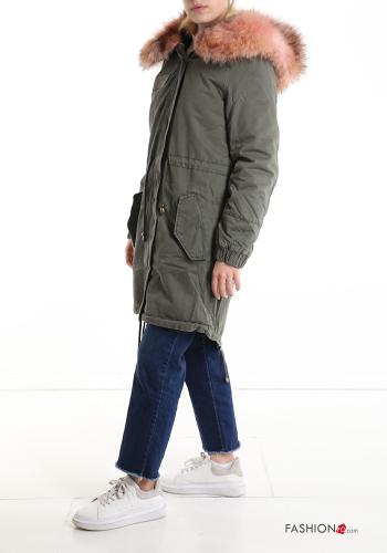 Parka in Cotone pelliccia sintetica con coulisse con cappuccio con tasche con zip - ph 3