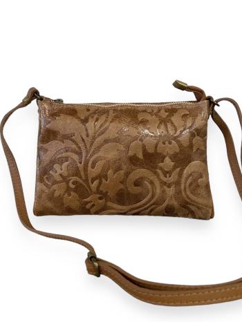 Borsa in Vera pelle Fantasia ricamata con zip con tracolla - ph 1
