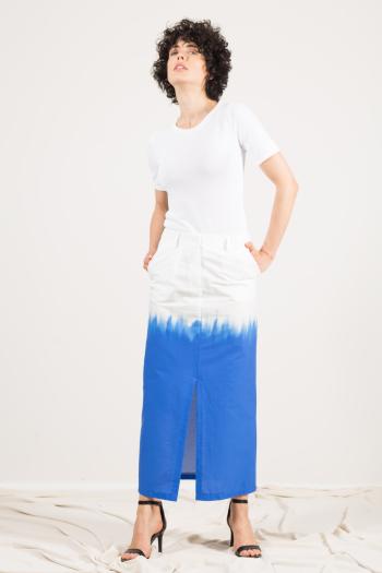 Longuette Cotton Skirt with split with zip with buttons with pockets - ph 1
