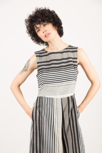 Jumpsuit in Cotone scollato sulla schiena wide leg girocollo Fantasia righe con tasche - ph 3
