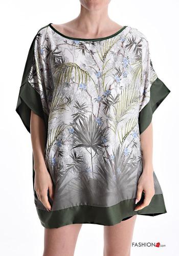 Blusa maniche corte raso oversize Fantasia con foglie