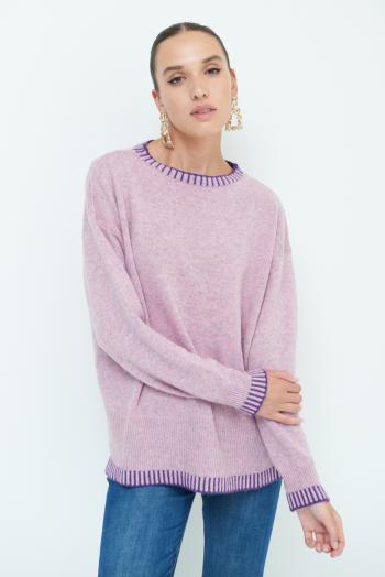 Maglione in Misto Cashmere maniche lunghe girocollo con spacco - ph 1