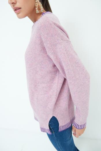 Maglione in Misto Cashmere maniche lunghe girocollo con spacco - ph 2