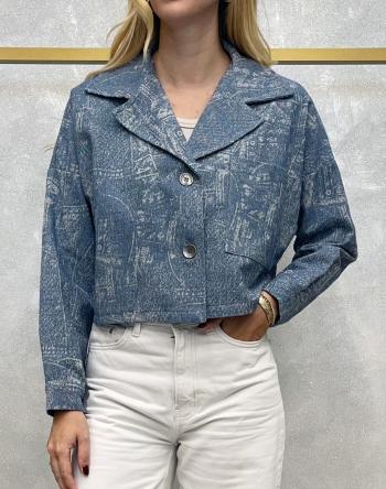 Veste en Coton manches longues courte imprimé à boutons avec poches - ph 1