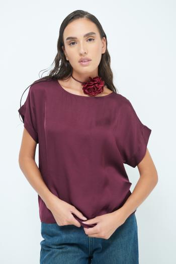 Blouse manches courtes satin col rond - ph 1