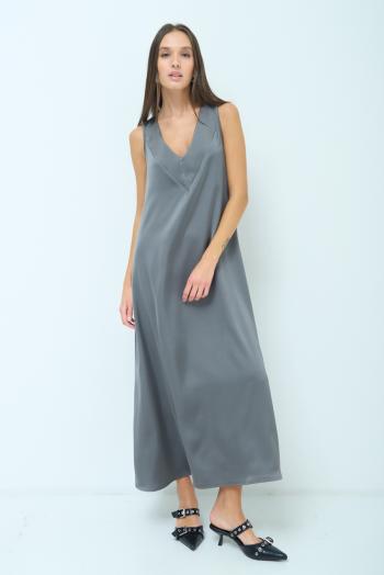 Satin ärmellos Kleid mit V-Ausschnitt - ph 1