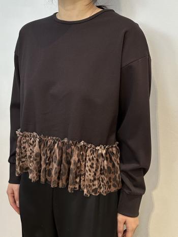 Tiermuster Tüll- u-boot ausschnitt lange ärmel Langarmshirt - ph 1