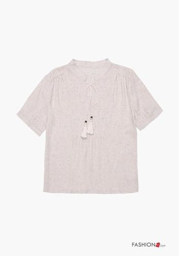 Embroidered short sleeve Linen T-shirt with string - ph 1