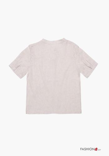 Embroidered short sleeve Linen T-shirt with string - ph 2