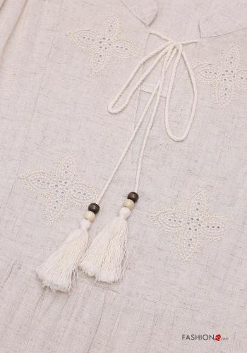 Embroidered short sleeve Linen T-shirt with string - ph 3
