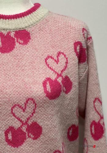 Printed long sleeve crew neck Wool Mix Sweater - ph 4