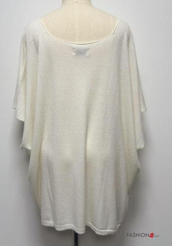 Blouse en Mélange de Cachemire oversize à col en V manches à trois-quarts - ph 2