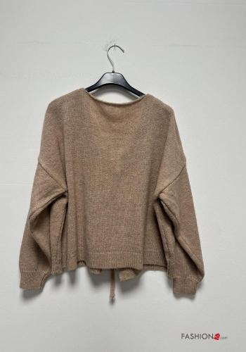 lange ärmel Strickjacke aus Wollmischung mit knoten - ph 2