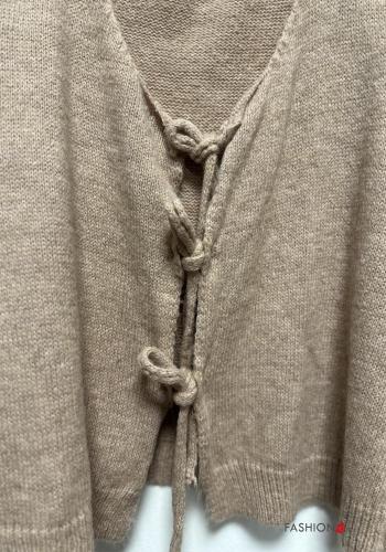 lange ärmel Strickjacke aus Wollmischung mit knoten - ph 3