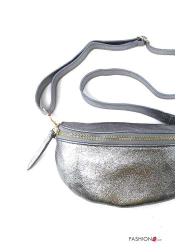 Marsupio in Vera pelle metallizzato con zip con tracolla - ph 2